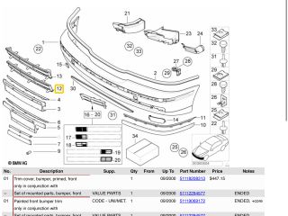 bontott BMW 5 E39 Első Lökhárító Alsó Középső Díszrács