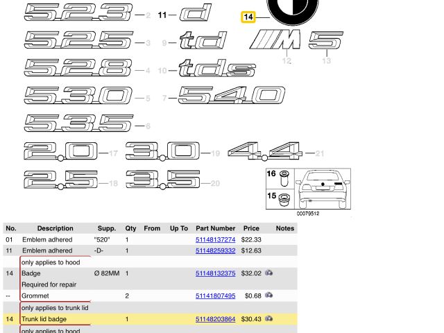 bontott BMW 5 E39 Hátsó Embléma
