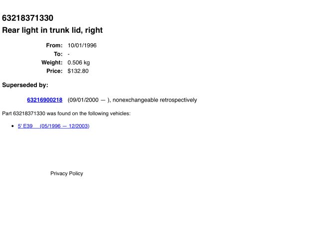 bontott BMW 5 E39 Jobb Belső Hátsó Lámpa