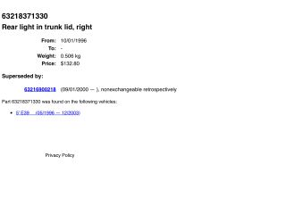 bontott BMW 5 E39 Jobb Belső Hátsó Lámpa