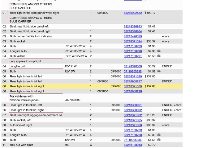 bontott BMW 5 E39 Jobb Belső Hátsó Lámpa