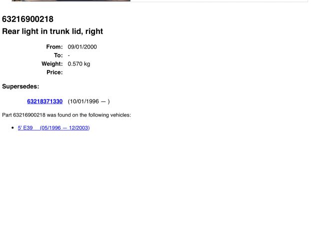 bontott BMW 5 E39 Jobb Belső Hátsó Lámpa