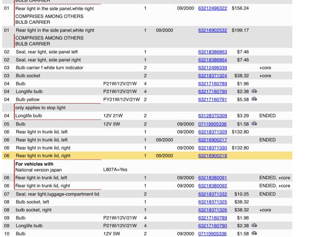 bontott BMW 5 E39 Jobb Belső Hátsó Lámpa