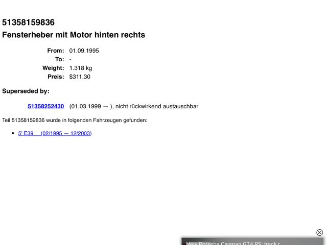 bontott BMW 5 E39 Jobb hátsó Ablakemelő Szerkezet (Elektromos)