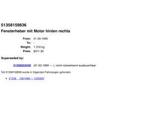 bontott BMW 5 E39 Jobb hátsó Ablakemelő Szerkezet (Elektromos)