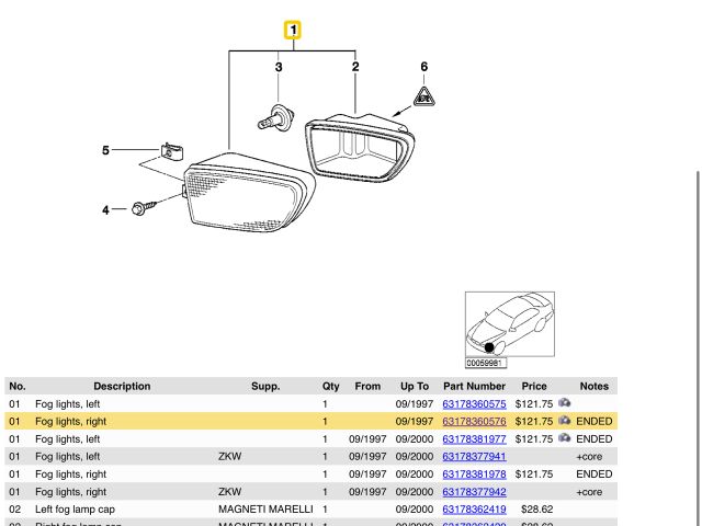 bontott BMW 5 E39 Jobb Ködfényszóró
