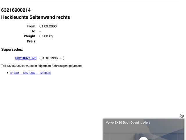 bontott BMW 5 E39 Jobb Külső Hátsó Lámpa