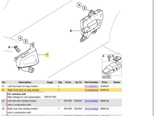 bontott BMW 5 E39 Jobb Oldallégzsák