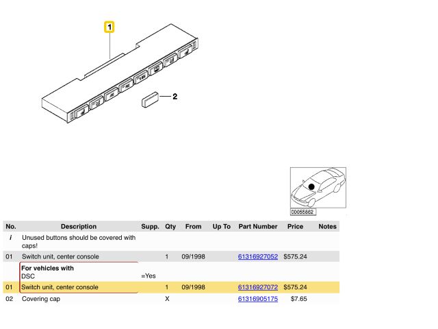bontott BMW 5 E39 Ülésfűtés Kapcsoló Pár