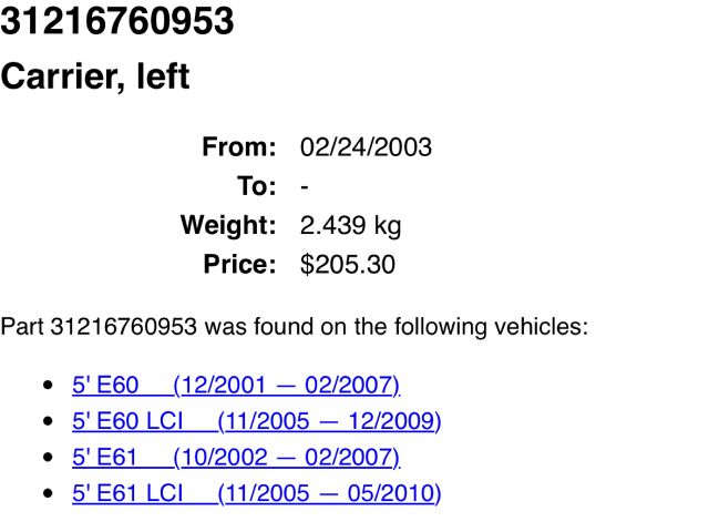 bontott BMW 5 E60 Bal első Csonkállvány