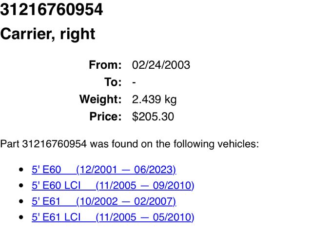 bontott BMW 5 E60 Jobb első Csonkállvány