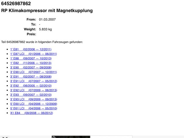 bontott BMW 5 E60 Klímakompresszor