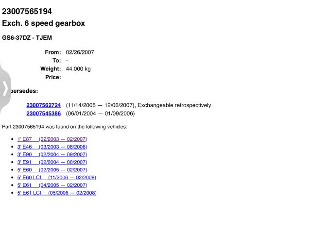 bontott BMW 5 E60 Váltó (Mechanikus)