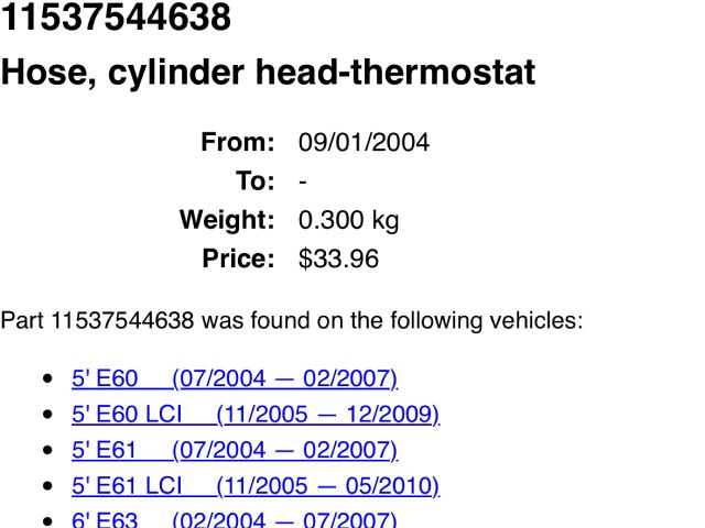 bontott BMW 5 E60 Vízcső