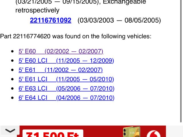 bontott BMW 5 E60 Motor Tartó Bak Jobb