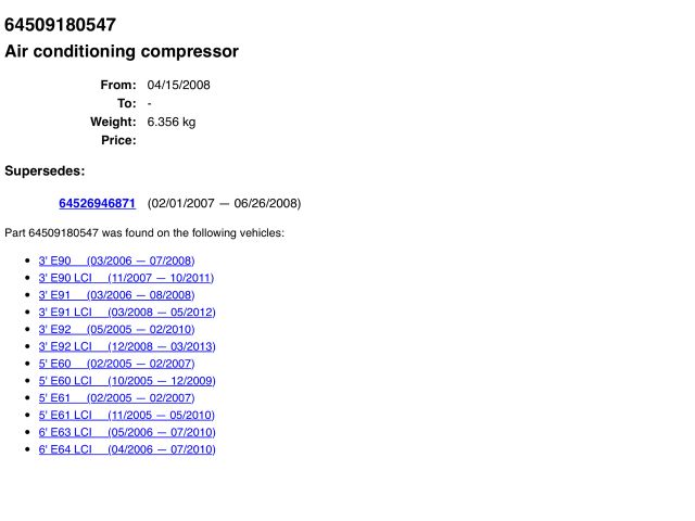 bontott BMW 5 E60 Klímakompresszor
