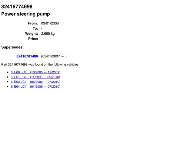 bontott BMW 5 E60 Kormányszervó Motor (Hidraulikus)