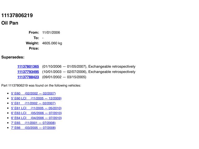 bontott BMW 5 E60 Olajteknő