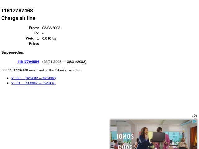 bontott BMW 5 E60 Turbócső