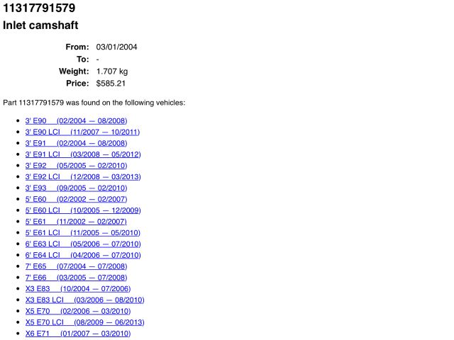 bontott BMW 5 E60 Vezérműtengely (Magában)