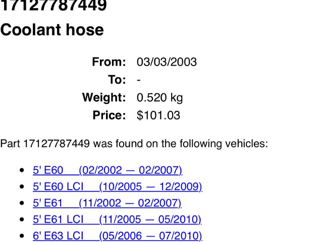 bontott BMW 5 E60 Vízcső