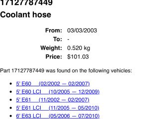 bontott BMW 5 E60 Vízcső