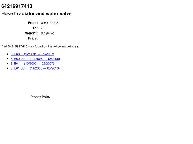 bontott BMW 5 E60 Vízcső