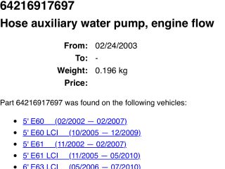 bontott BMW 5 E60 Vízcső