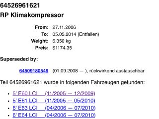 bontott BMW 5 E60 Klímakompresszor