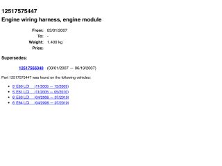 bontott BMW 5 E60 Motor Kábelköteg