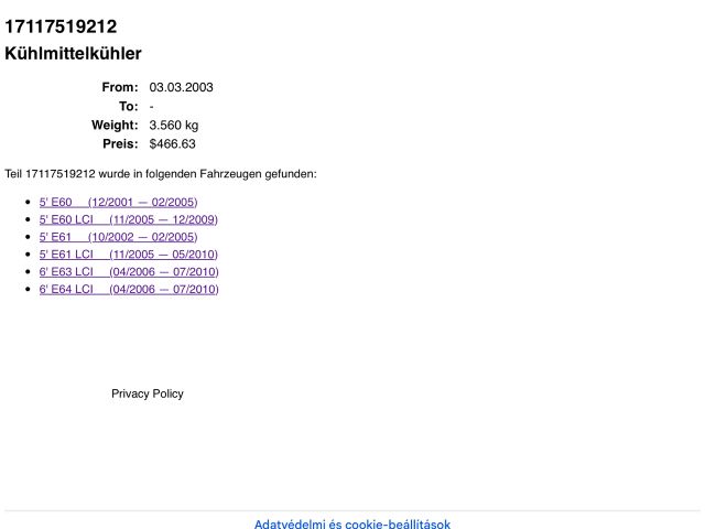 bontott BMW 5 E60 Vízhűtő Radiátor (Klímás)