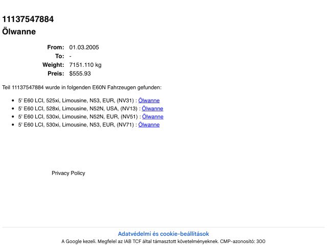 bontott BMW 5 E60 Olajteknő