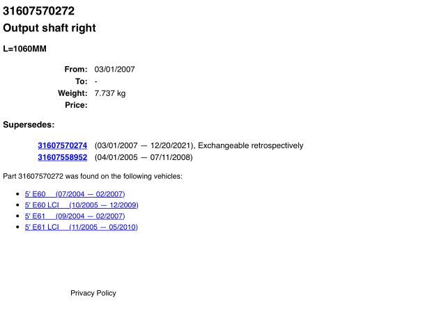 bontott BMW 5 E60 Jobb Féltengely