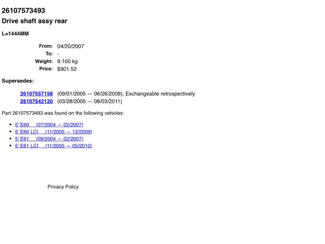 bontott BMW 5 E60 Kardántengely