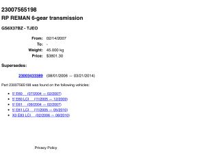 bontott BMW 5 E60 Váltó (Mechanikus)