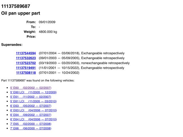 bontott BMW 5 E60 Olajteknő