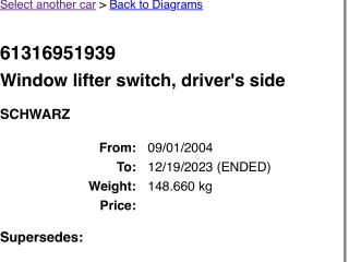 bontott BMW 5 E60 Ablakemelő Kapcsoló Négyes / Kettes