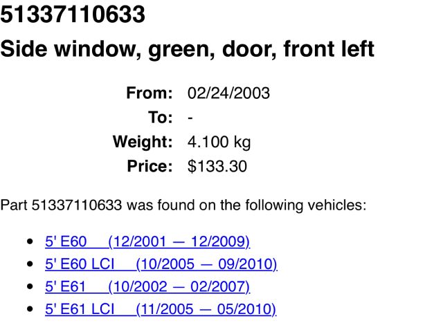 bontott BMW 5 E60 Bal első Ablak