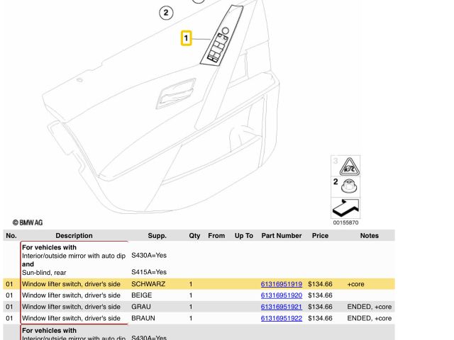 bontott BMW 5 E60 Bal első Ablakemelő Kapcsoló