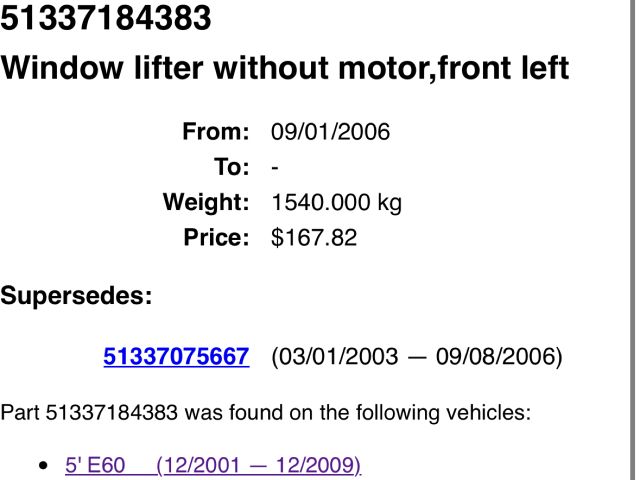 bontott BMW 5 E60 Bal első Ablakemelő Szerkezet (Elektromos)