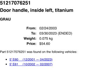 bontott BMW 5 E60 Bal első Belső Kilincs