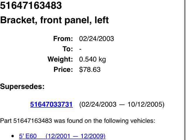 bontott BMW 5 E60 Bal Felső Homlokfal