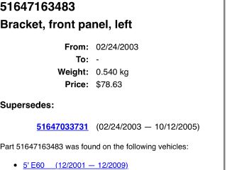 bontott BMW 5 E60 Bal Felső Homlokfal