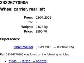 bontott BMW 5 E60 Bal hátsó Csonkállvány Kerékaggyal