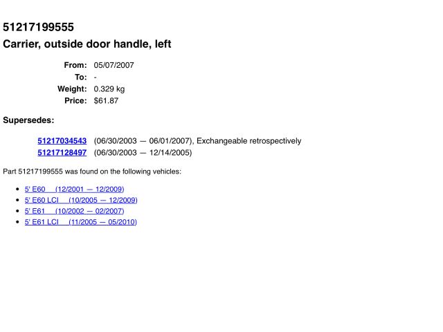 bontott BMW 5 E60 Bal hátsó Kilincs Hátulja