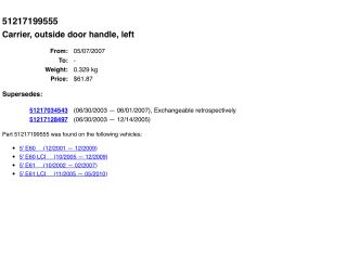 bontott BMW 5 E60 Bal hátsó Kilincs Hátulja