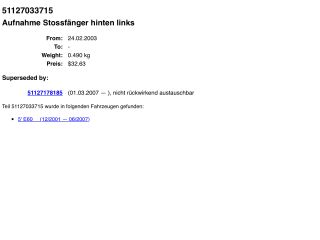 bontott BMW 5 E60 Bal hátsó Oldal Lökhárító Tartó (Műanyag)