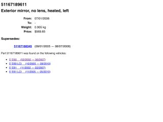 bontott BMW 5 E60 Bal Visszapillantó Tükör (Elektromos)