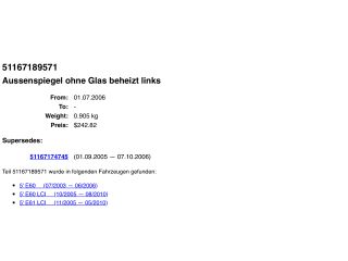 bontott BMW 5 E60 Bal Visszapillantó Tükör (Elektromos)