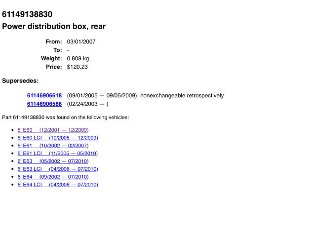 bontott BMW 5 E60 Biztosítéktábla Csomagtér